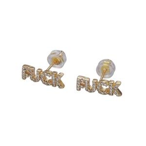 16K GOLD MICRO PAVE CZ F#CK STUDS NWT